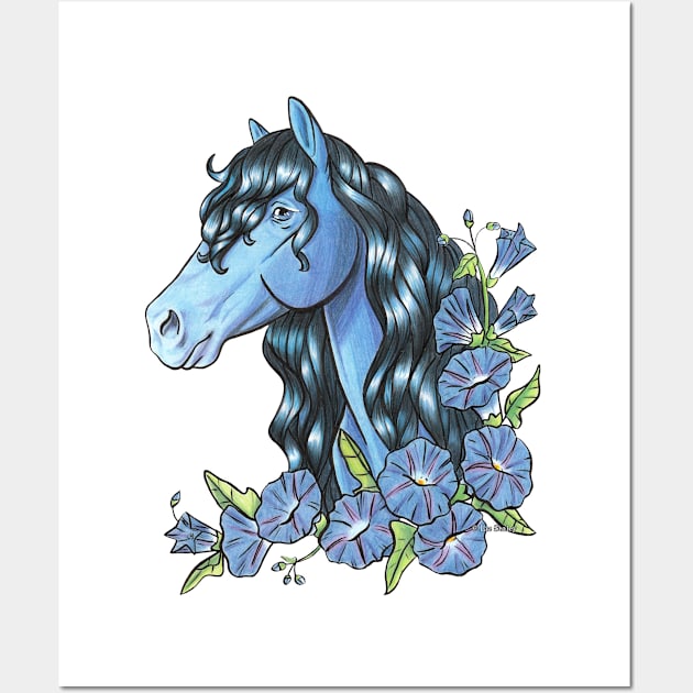 Sapphire Horse with Morning Glory Wall Art by lizstaley